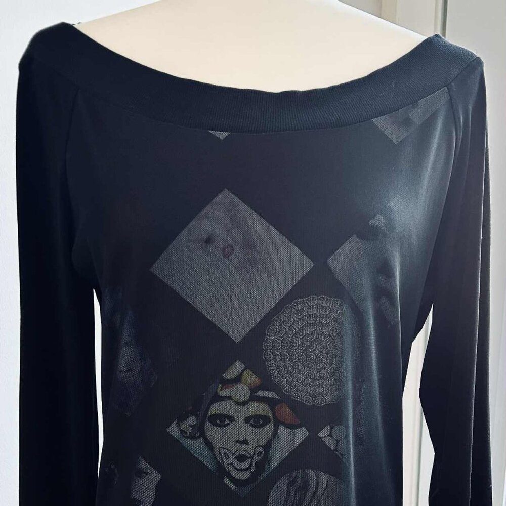 Vintage Simon Chang Black Pop Art Mesh Layered Long Sleeve Top – US M - Picture 3 of 13